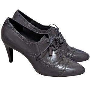 Vintage Talbots gray Patent leather pointed toe lace up heel size 9.5B Oxfords